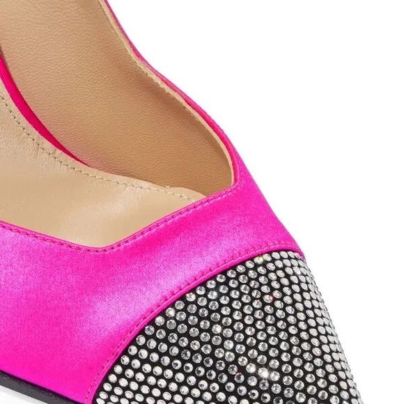 SERGIO ROSSI Super Heel Crystal-Embellished Neon Bright Pink Satin Pumps 34 4 - Picture 3 of 10
